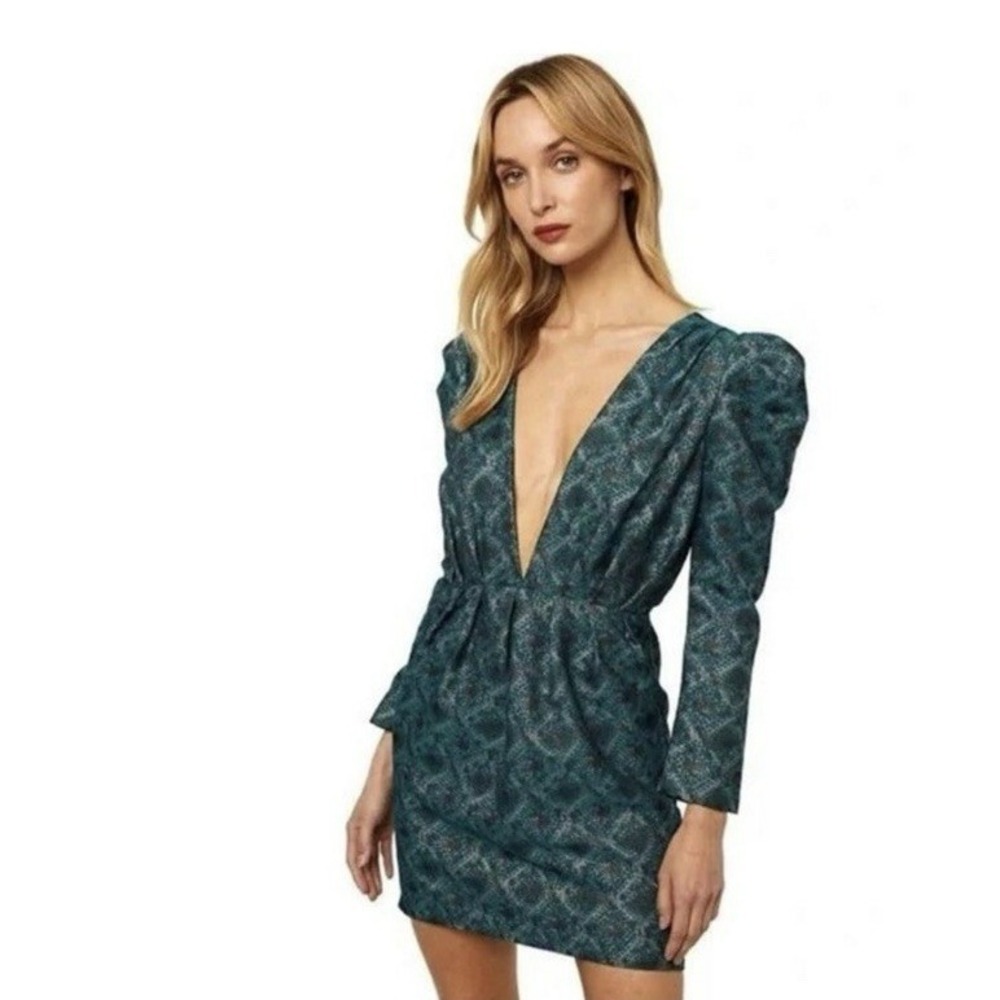 Misa Los Angeles Charlize Dress In Metallic Snake Size 6 Deep V Neck‎ 80s Party